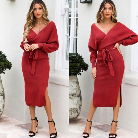 Grace Sweater Dress - Red - Picture 2 of 8